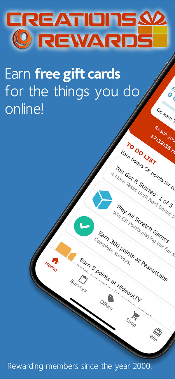 Earn rewards for your online activities at CreationsRewards